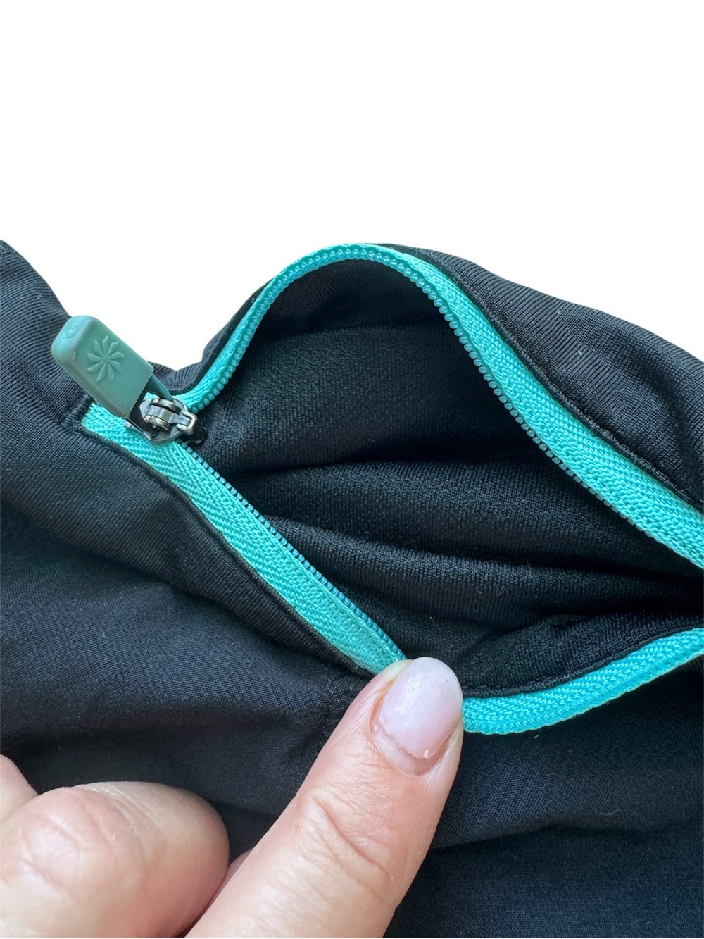 Athleta Girl Record Breaker 3" Running Shorts in Black with Aqua Zip Pocket - Picture 8 of 16